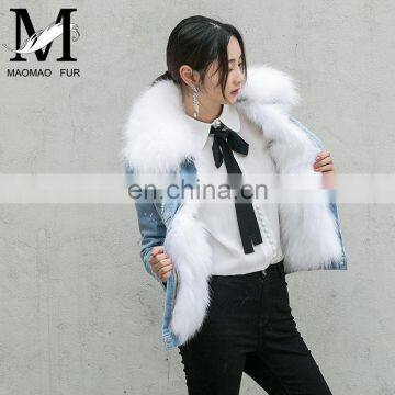 2016 Fashionable Women Long Fur Hooded Parka Winter Warm Coat Jacket Girls Wholesale Custom Denim Jacket