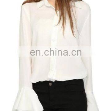 Latest fashion women chiffon blouse deisgn flare sleeve