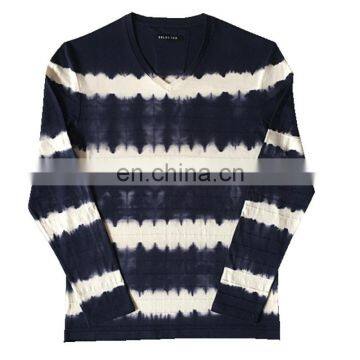 100% Cotton Customized Brand Men's Knitted Long Sleeve V-neck Tie-dyed Technics T-shirt