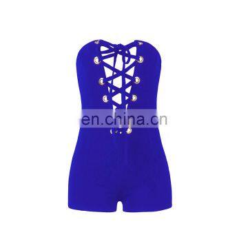 Women Bandeau Lace Up Bodycon One-piece Rompers Sexy Jumpsuit Clubwear Club Dresses