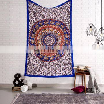 Indian Hand Screen Print Single Tapestry Bohemian Wall Hanging Dorm Decor Tapestries Elephant Mandala