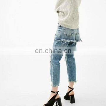 Jeans 2017 Girl Denim Holes Skirt +pants High Wasit Slim Jeans Irregular Trousers photo-3