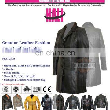 HLI brand winter ladies long black leather coats |