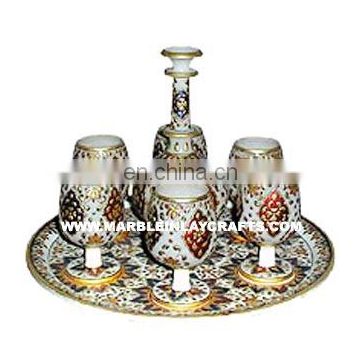 Fashionable Marble Painted Wine Glass Set