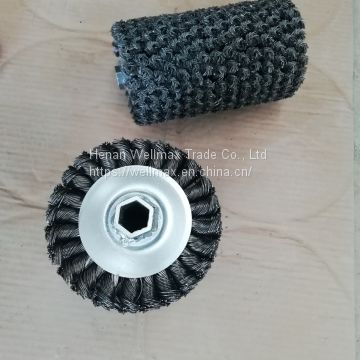 Hex-pipe twisted wire wheel brush roll 125mm diameter