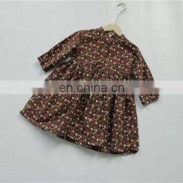 2020 autumn children's dress retro style floral stand collar one-piece dress