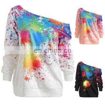 Fashion Hoodie Women Sexy Skew Neck Long Sleeve Paint Splatter Print Sweatshirt Top Blouse Sudaderas Para Mujer Hoodie Women photo-4