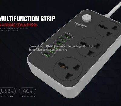 LDNIO 6 USB 3 outlet universal usb power strip desk with usb charger extension socket