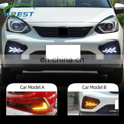 2PCS DRL For Honda Fit Jazz 2021 Dynamic Yellow Turn Signal Function Waterproof Car Lamp LED Daytime Running Light Fog lamp