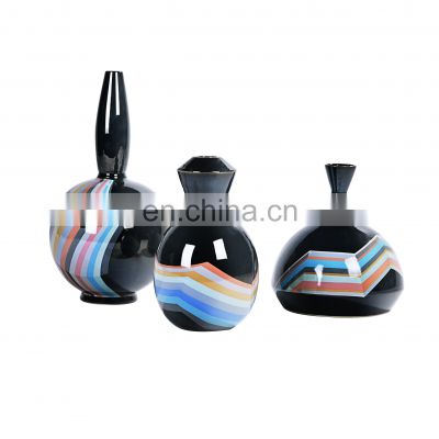 New Chinese Style Table Creative Table Decoration  Black Ceramic Vase with Colorful Painting