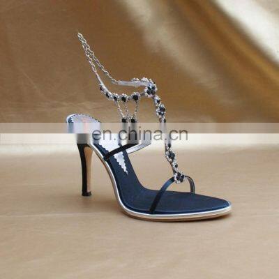 ladies handmade black stone  jewelry ankle high heeled sandals shoes