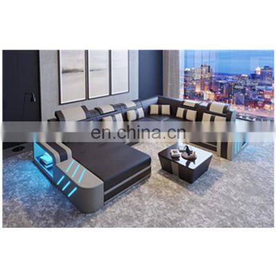 Modern Multi-functional living room leather sofas Sectional Sofa with LED light