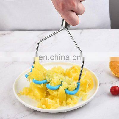 New Solid Color Red Blue Hand Blender Baby Food Silicone Kitchen Press Potato Mashers photo-2