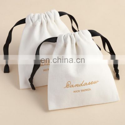 PandaSew Custom Logo White Luxury Twill Cotton Jewelry Packaging Bag Small Gift Jewelry Pouch