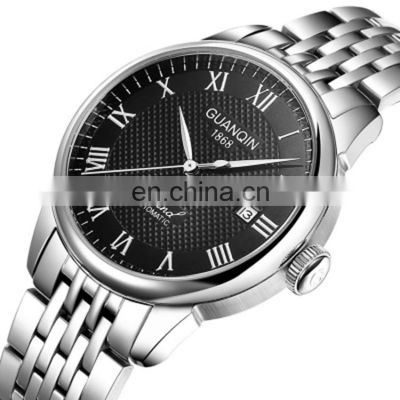 Top Sale GUANQIN 18918 Simple Mens Automatic Mechanical Stainless Steel Strap Causal Watches