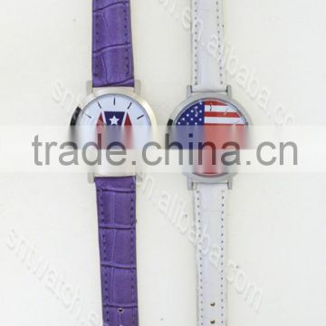 SNT-LE259 Simple style leather watch with flag design dial for lady