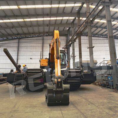 Construction Equipment Amphibious Excavator With Pontoon Undercarriage