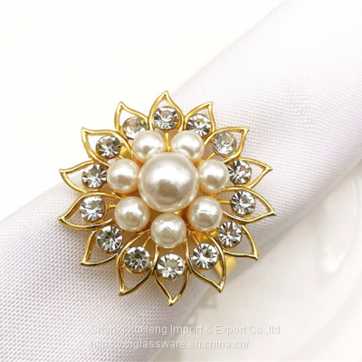 White Pearl Flower Napkin Holder Rings For Wedding Table Decoration