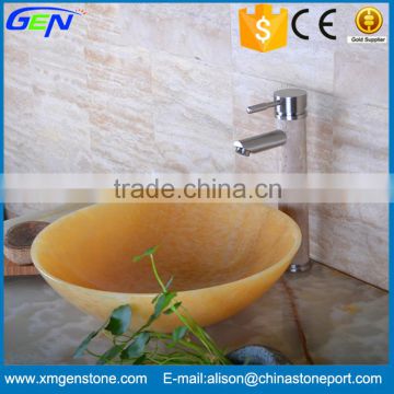 High Quality Natural Round Yellow Onyx Sink Indoor Bathroom Wash Basin