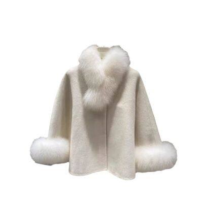 Precious Small Cape Double-sided Cashmere Coat for Women in Autumn and Winter Small Wool Rich Woman Fox Fur Collar Coat Short photo-4