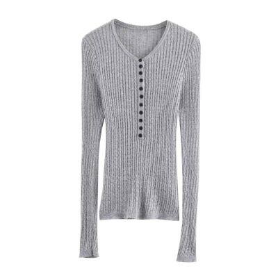 2025 New Fashionable Elegant Women's V-Neck Half-Button Long-Sleeve Knit Top