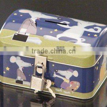 CC custom design tin money box with lid and lock