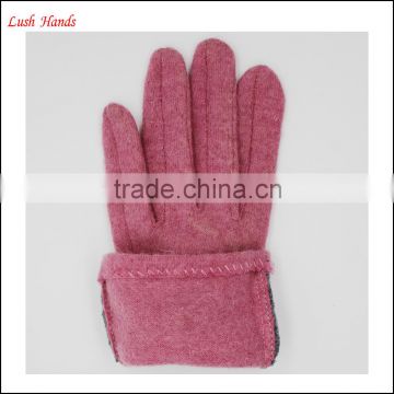 ladies pink woolen gloves with rabbit fur ball