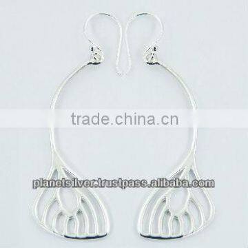 925 Silver Dangler Earrings Delicate Stylized Leaf