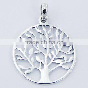 Open Circle Sterling Silver Leafy Tree Of Life Pendant