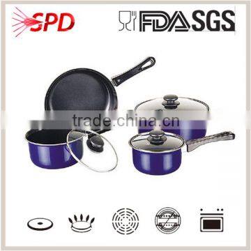 High quality SGS FDA 7 Pcs die-casting purple nonstick metal coating cookware set with Bakelite