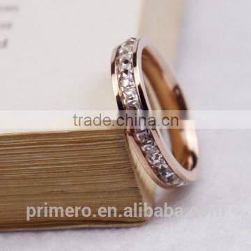 Super Flash Titanium Steel 18k Rose Gold Plated Full Paved AAA CZ Diamond Stone Ring photo-3