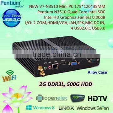 mini PC Desktop Computer with Pentium Quad Core N3510 N3520 HD Graphics 500G Harddisk 2G RAM