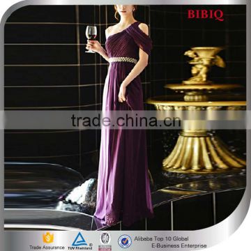 New Arrival Elegant Chiffon Ladies' One Shoulder Beaded Maxi Dress Cocktail