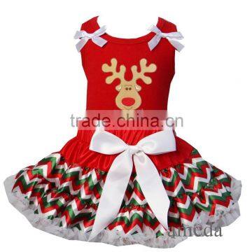 Christmas Red Green White Chevron Reversible Petite Pettiskirt Reindeer Party Dress Red Tee