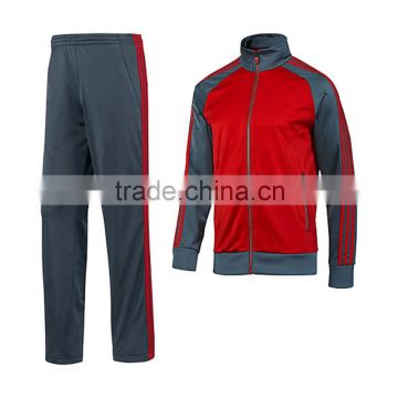 100% Polyester Tricot Tracksuit in Red/Grey color combination