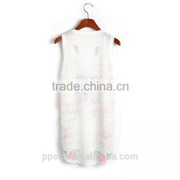 Latest Fashion White Printed Sleeveless Ladies Tops for Women photo-3