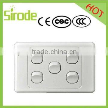 Five Gang One Way Switch With 2 Pin socket, New Style Wall Switch With Socket, Electrical Wall Switch With Socket