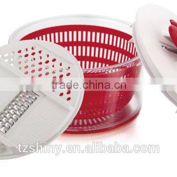2016 Hot Sale 2 in 1Multi-function Plastic Collapsible Salad Spinner with mandoline slicer Plastic salad mixer