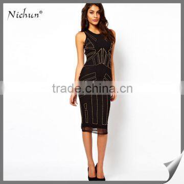 2015 New Design Midi Black Sexy Club Dress Women