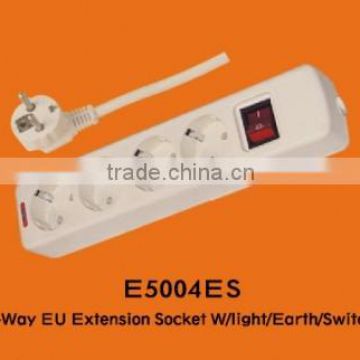 4-way 2 pin EU Standard Ground Light Switch Extension Socket