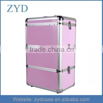 High Quality Pink Salon Trolley Makeup Box Mobile Large Aluminum Cosmetic Case ZYD-HZ82103