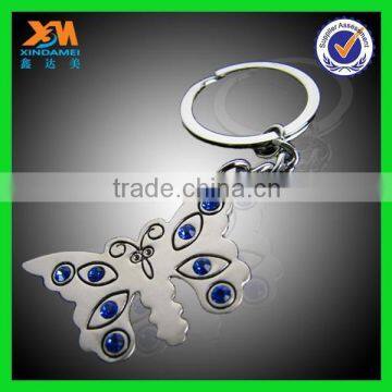 Blue diamond butterfly metal key chain,china metal chain,customized key chains