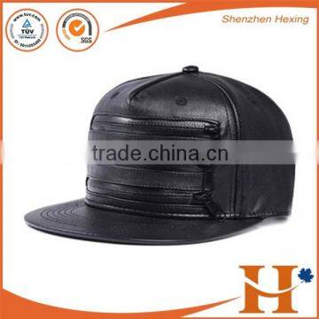 2016 High Quality Embroidered Black Leather Strapback Hat Blank Embroided 5 Panel photo-6