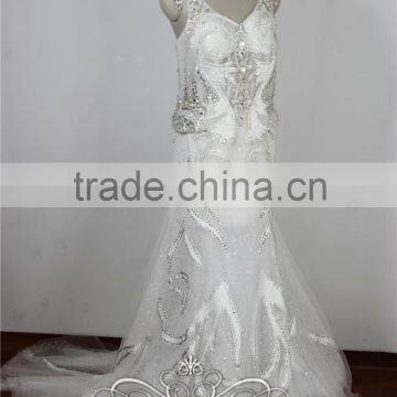 Real Sample Mermaid Heavy Beaded Plus Size Wedding Dress Crystal Embroidery photo-3