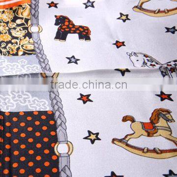 Small Square Scarf With Cartoon Design,100% Silk photo-5