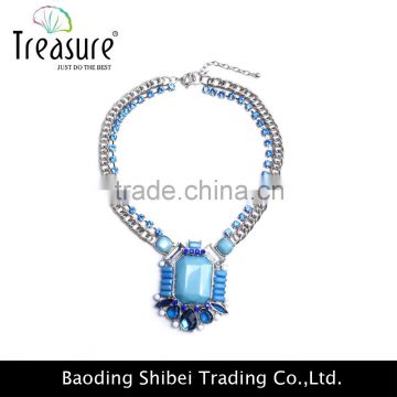 Hot jewelry designer blue resin pendant with alloy claw silver chains necklace pendant jewelry fashion