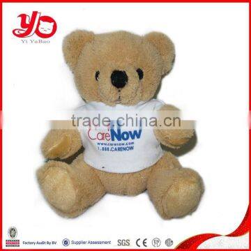 Custom made plush teddy bear toy, soft brown teddy bear toy with T-shirt plush toy