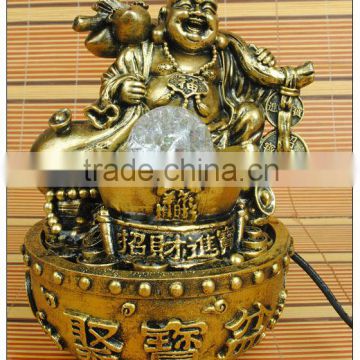 Bronze Color laughing buddha fountain, indoor waterfall buddha fountain home decoration