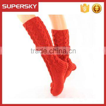 V-110 High quality long red knitted warming long crochet ski socks/leg warmers