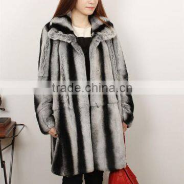 Winter Warm Thicken Real Rex Rabbit fur Chinchilla Fur Coat Long Women Coat